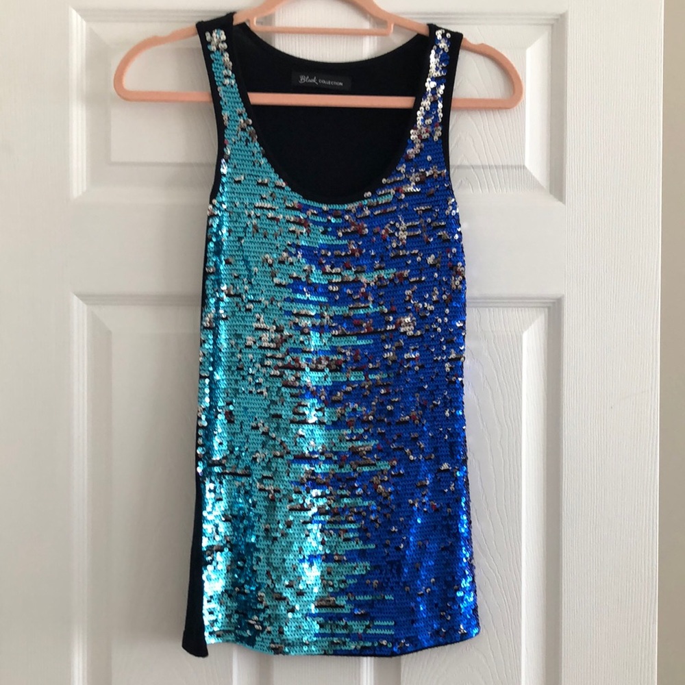 Sequin top - blue and silver